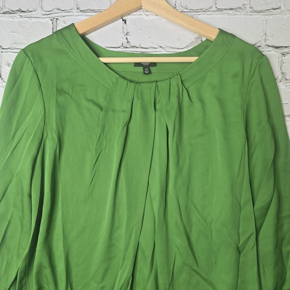 Talbots Petite Silk Parakeet Green Pleated Accent Relaxed Fit Blouse Size 12P - Picture 3 of 11